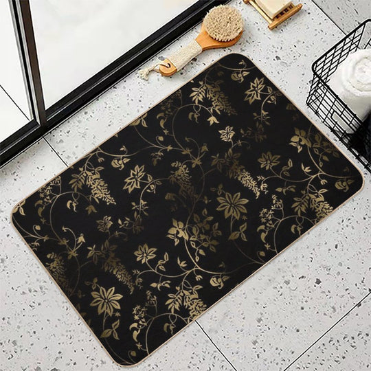 Black Gold Roses Flowers  Dirt-Trapping Bath Mat