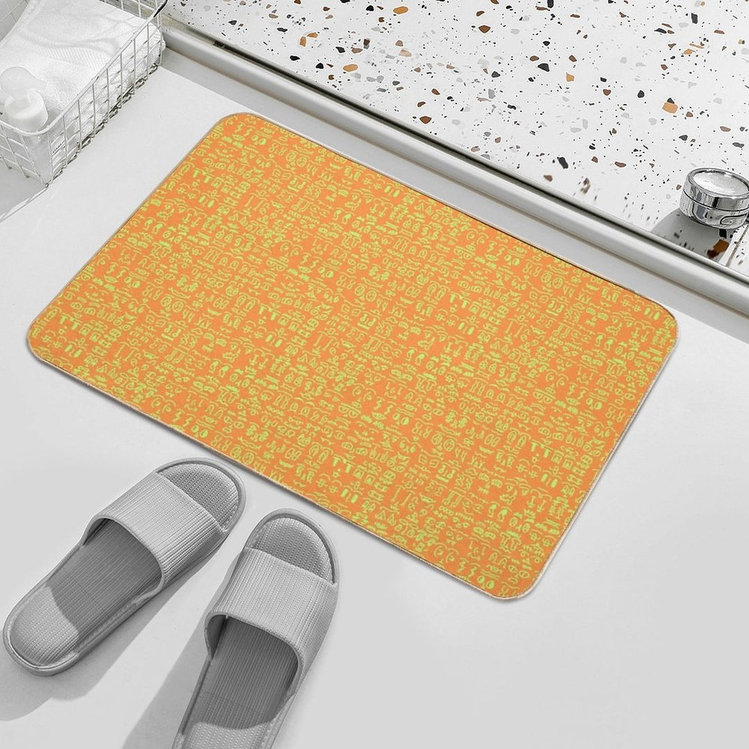 Doodles with Yellow Strokes on An Orange Background  Anti-Trip Bath Mat