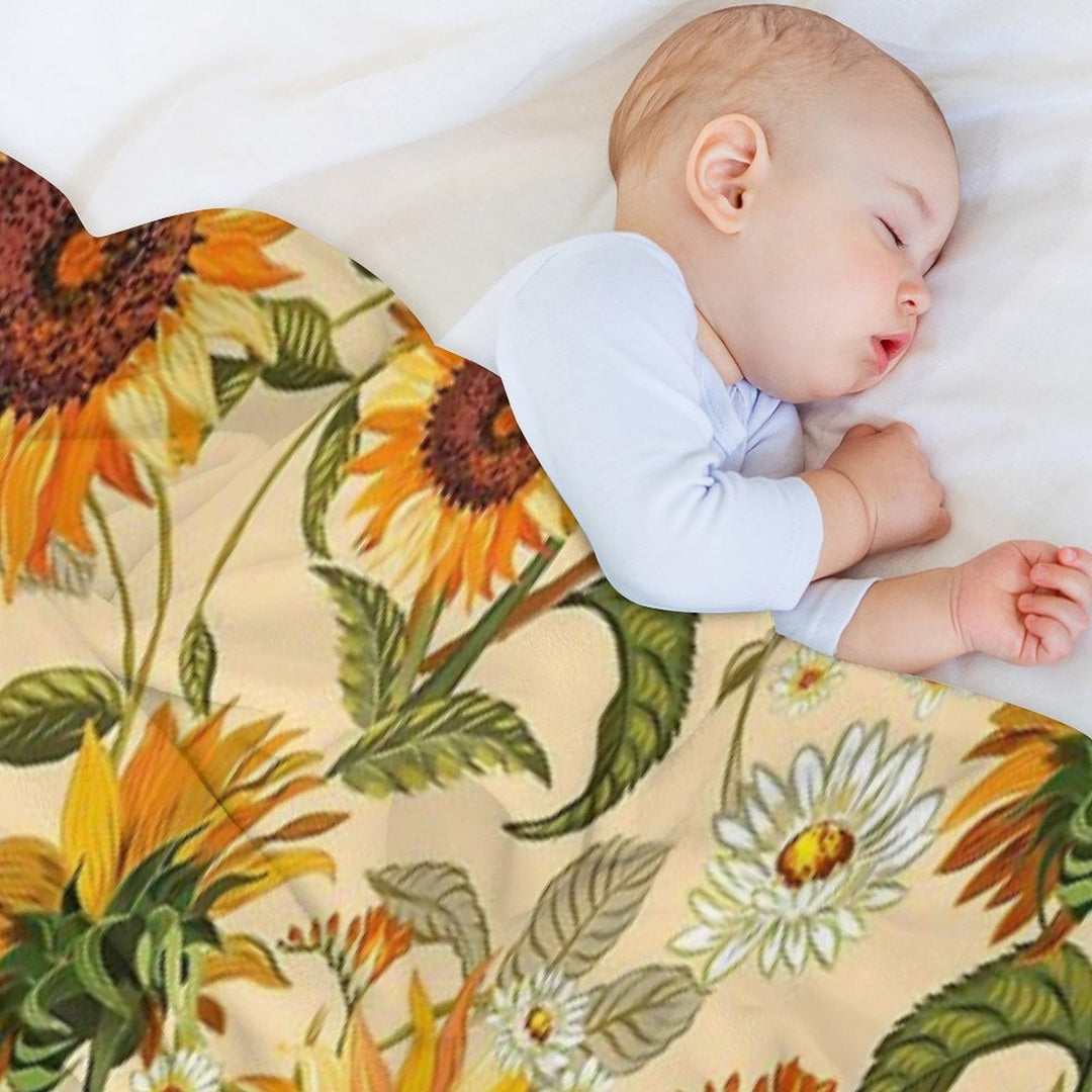 Sunflowers 70s Vintage Golden Retro Pattern, Yellow And Orange Flowers Lightweight Throw Blanket