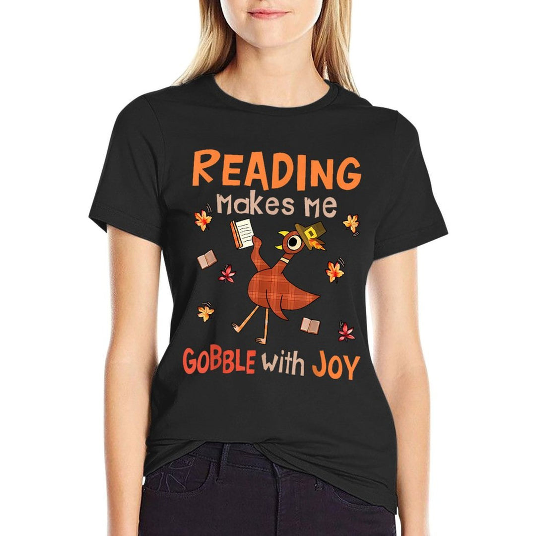 Reading Makes Me Gobble With Joy Turkey Reading Book  Soft T-Shirt