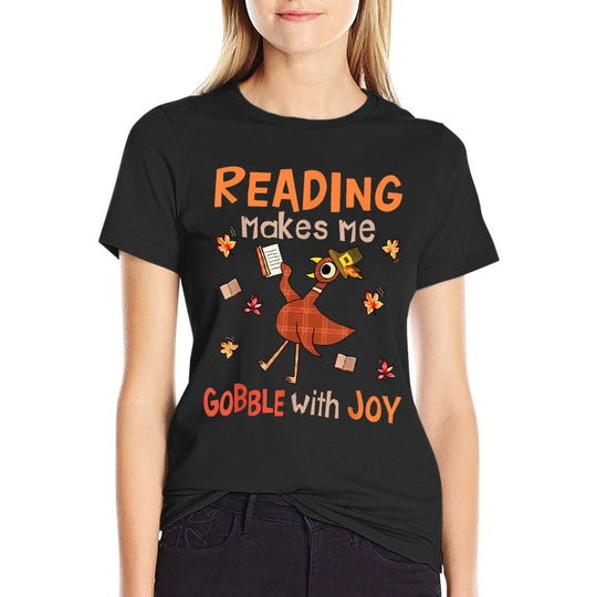 Reading Makes Me Gobble With Joy Turkey Reading Book  Soft T-Shirt