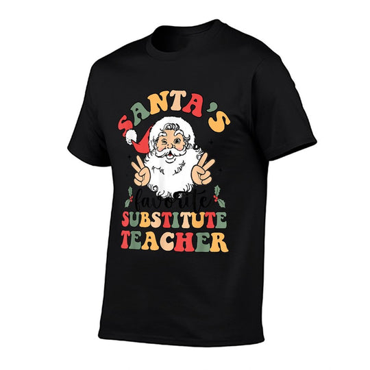Groovy Santas Favorite Substitute Teacher Funny Christmas  Eco-friendly Material T-Shirt