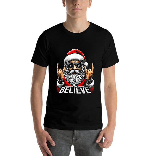 Christmas Believe Santa Claus Face Hat Christmas Xmas Funny  Oversized Silhouette T-Shirt