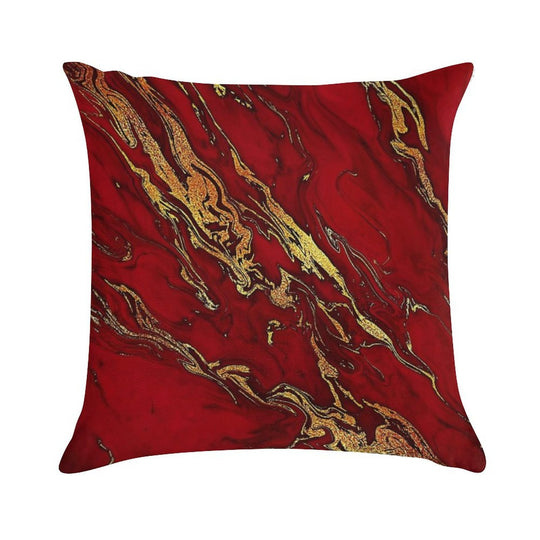 Faux Fire Red And Gold Marble Soft Durable Construction Throw Pillow