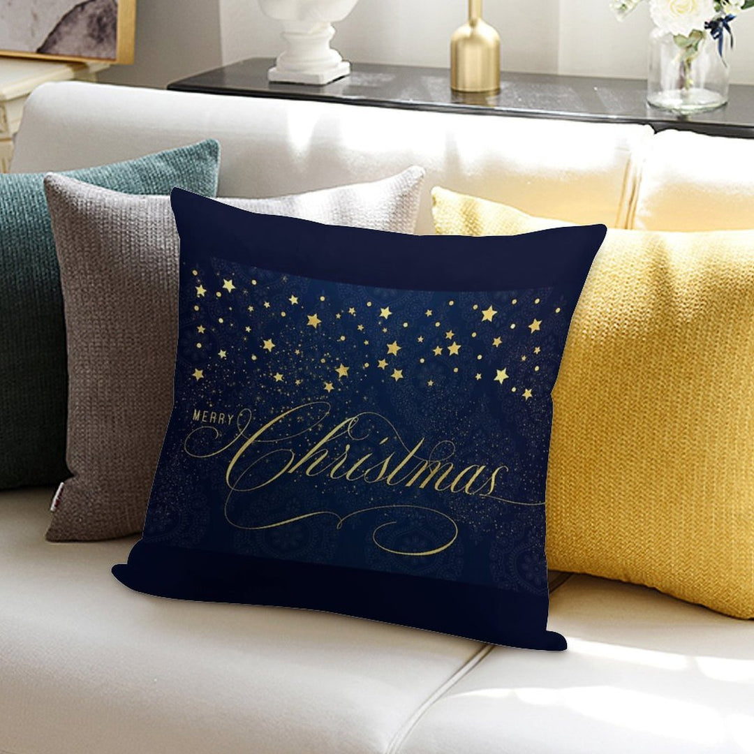 Merry Christmas Navy Blue And Faux Gold Leaf with Stars Soft Anti-Pilling Throw Pillow