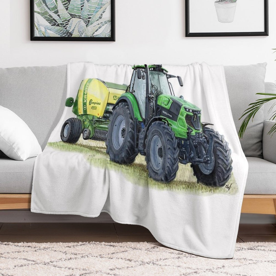 Green Tractor Painting Velvety-soft Throw Blanket