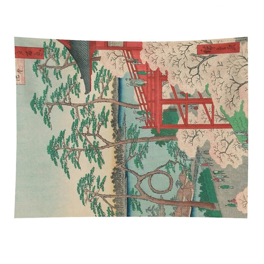 Spring Blossoms And Pond Ukiyo-e Japanese Art Tapestry