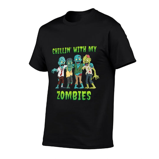 Chillin With My Zombies Halloween Boys Kids Funny  Stretchy T-Shirt
