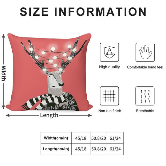 Christmas Bright Reindeer Soft Short Plush Fabric Throw Pillow