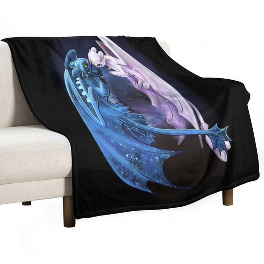 Dragon Heart - Starry Dragons - Toothless And Light Fury Travel-friendly Throw Blanket