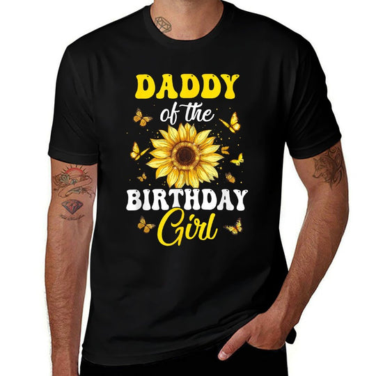 Daddy Of The Birthday Girl Sunflower Party Family Matching  Ribbed Collar T-Shirt