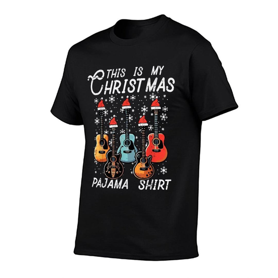 My Christmas Pajama Guitars Xmas Rock Men Boys Kids  Ribbed Collar T-Shirt