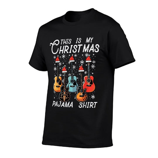 My Christmas Pajama Guitars Xmas Rock Men Boys Kids  Ribbed Collar T-Shirt