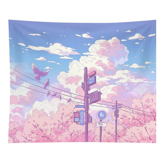 The Beautiful Sky, Traffic Lights, And Pigeons Tapestry