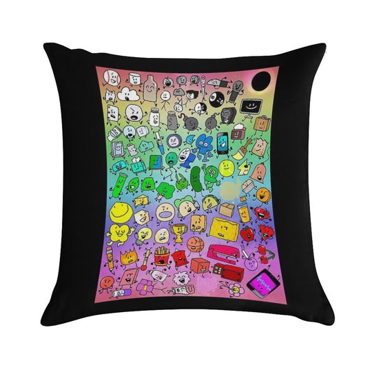 BFDI Inanimate Insanity All Characters (Rainbow) Soft Short Plush Fabric Throw Pillow