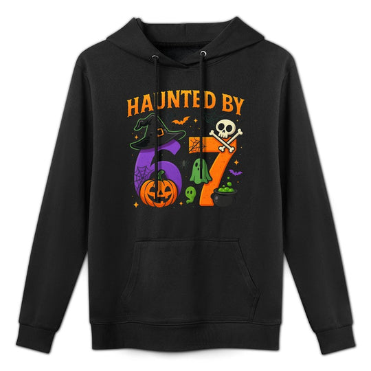 Haunted by 67 Funny Six Seven Meme Spooky Halloween Witch Relaxed Fit Hoodie