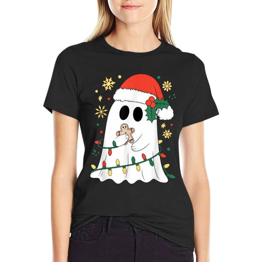 Ghost Christmas Santa Spooky Christmas  Rolled Sleeves T-Shirt
