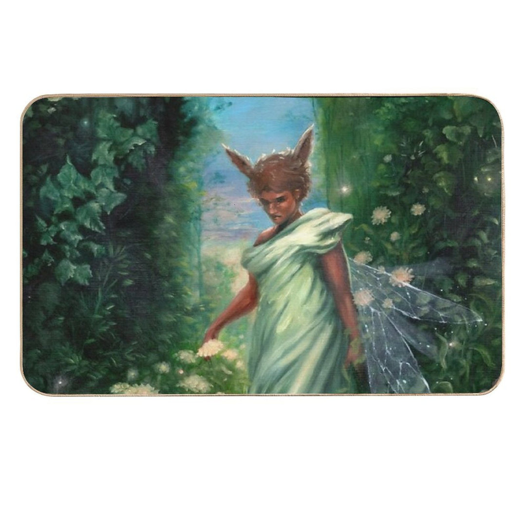 Flower Moon - Oil Painting of Fairy Man in Flowers  Odorless Bath Mat