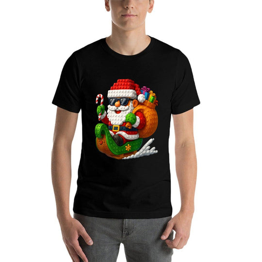 Funny Santa Buidling Brick Riding Pjs Christmas Xmas Boy  High-quality Stitching T-Shirt