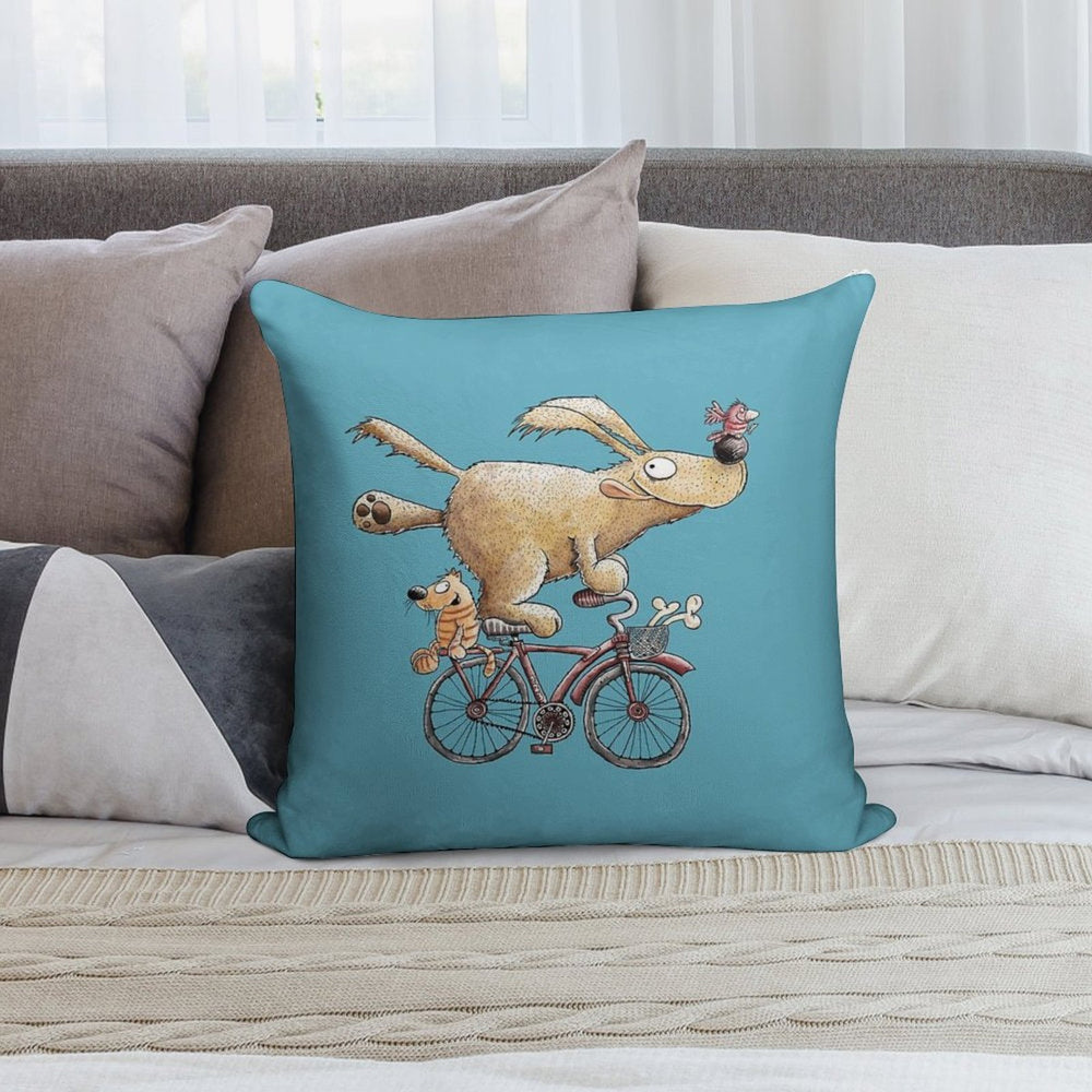 Funny Dog Rides The Bicycle Soft Durable Construction Throw Pillow