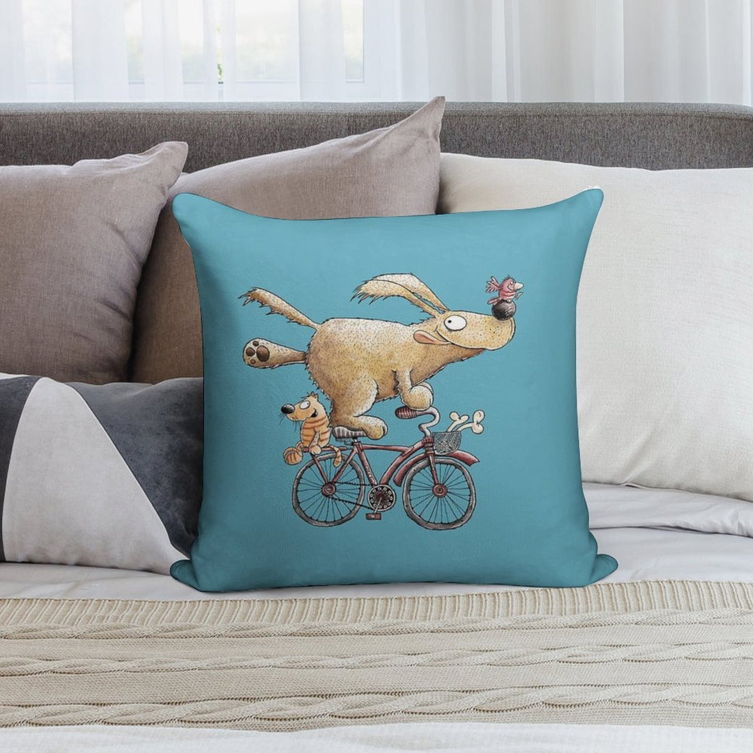 Funny Dog Rides The Bicycle Soft Durable Construction Throw Pillow
