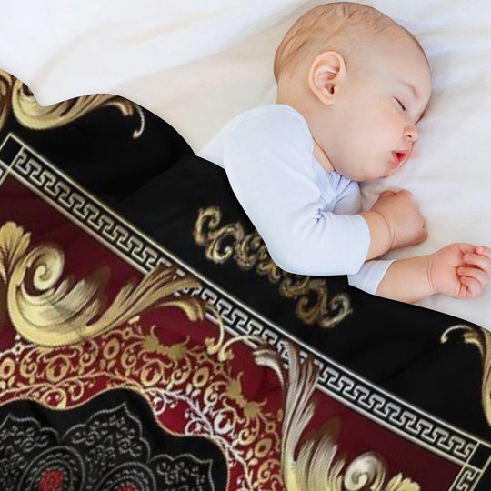 Ornate Baroque Filigree Red Black Gold Greek Key Meander Gift-ready Throw Blanket