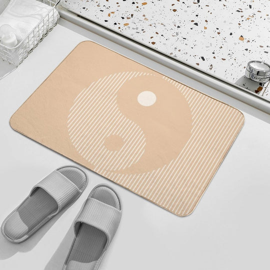 Geometric Lines Ying And Yang III in Beige Shades  Repositionable Bath Mat