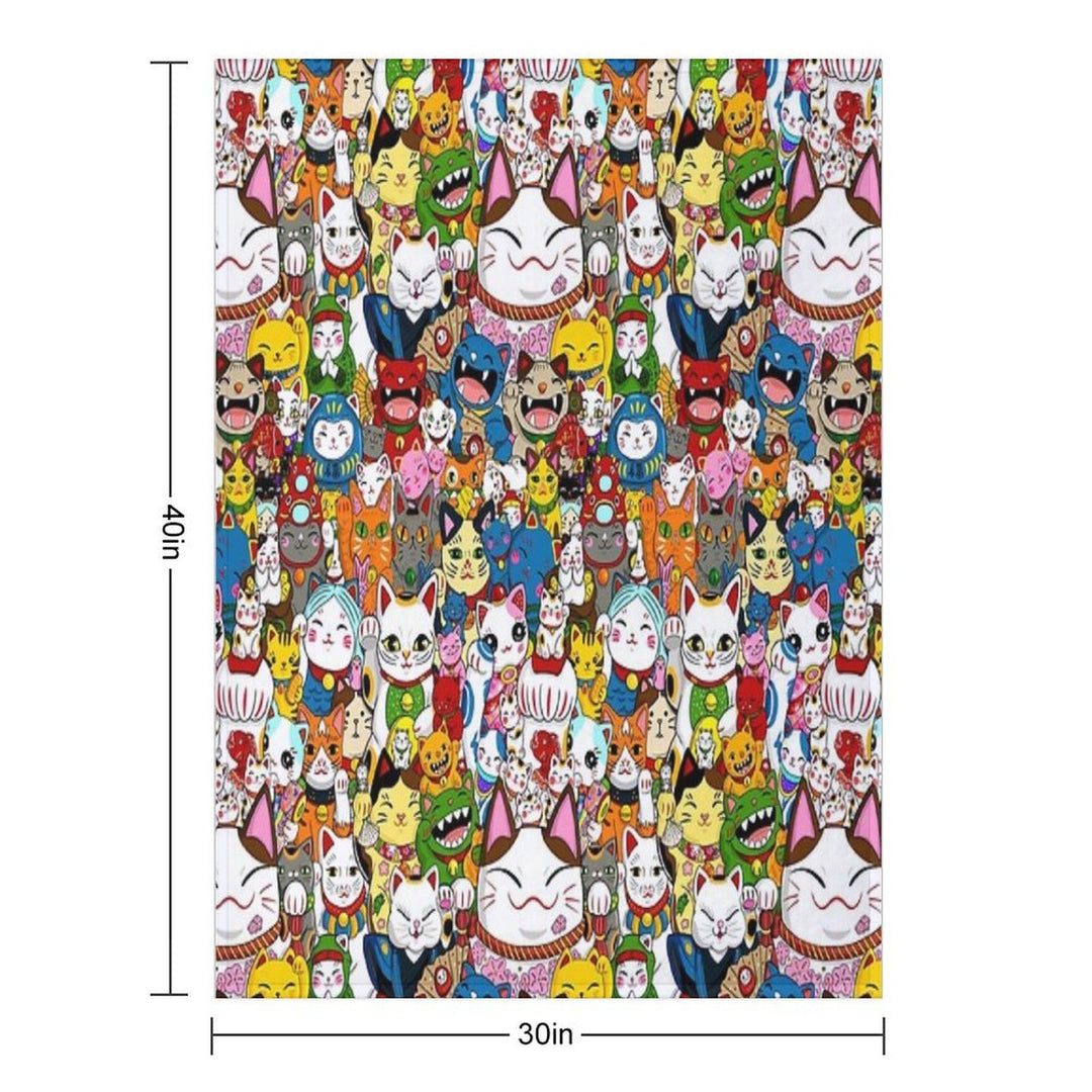 Maneki Neko (Lucky Cat) Collection Eco-conscious Throw Blanket