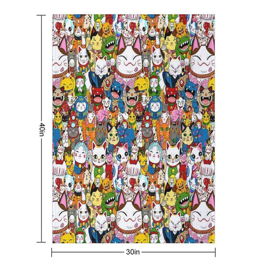 Maneki Neko (Lucky Cat) Collection Eco-conscious Throw Blanket