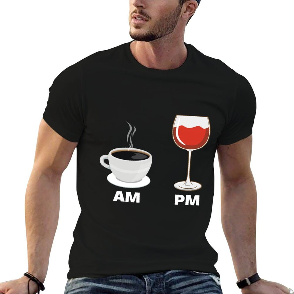 Wine Coffee Funny AM PM Red Wine Caffeine Drinker Drinking  Slim-fit Cut T-Shirt