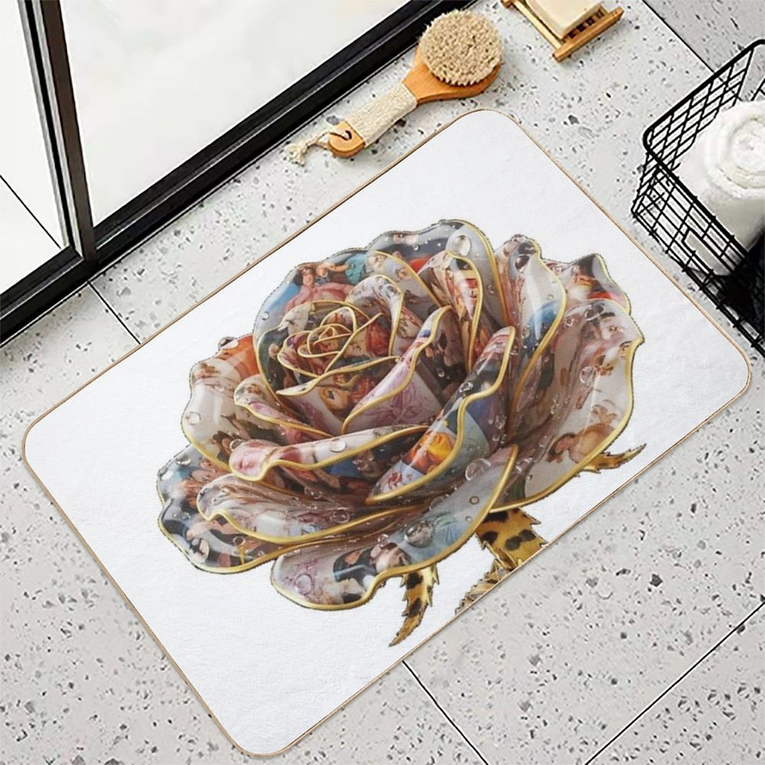 Art History Collage Rose with Tiger Leaves  Pet-Safe Bath Mat