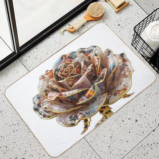 Art History Collage Rose with Tiger Leaves  Pet-Safe Bath Mat