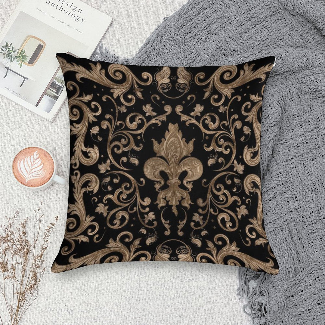 Luxury Fleur-de-lis Ornament - Black And Gold Soft Fade-Resistant Throw Pillow