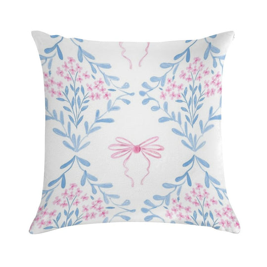 Pink And Blue Coquette Aesthetic &Cute Pretty Preppy Watercolor Pink Bows Soft Skin-Friendly Throw Pillow