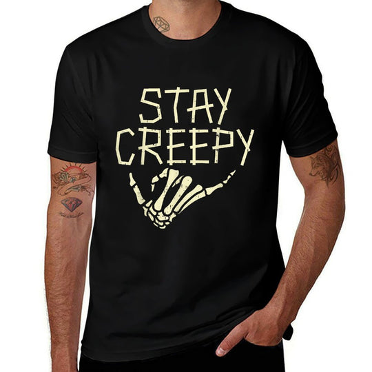 Stay Creepy Skeleton Hand Funny Halloween Costume Men Women  Tagless Design T-Shirt