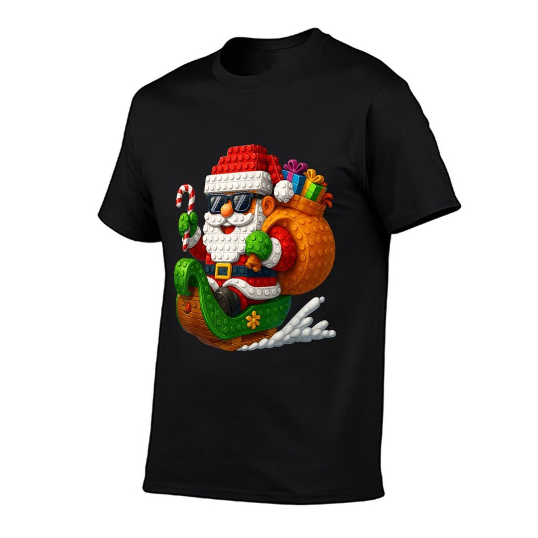 Funny Santa Buidling Brick Riding Pjs Christmas Xmas Boy  High-quality Stitching T-Shirt