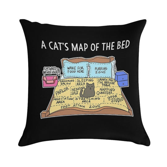 Cats Map of The Bed Funny Cat Gift for Cat Owner Soft Washable Throw Pillow