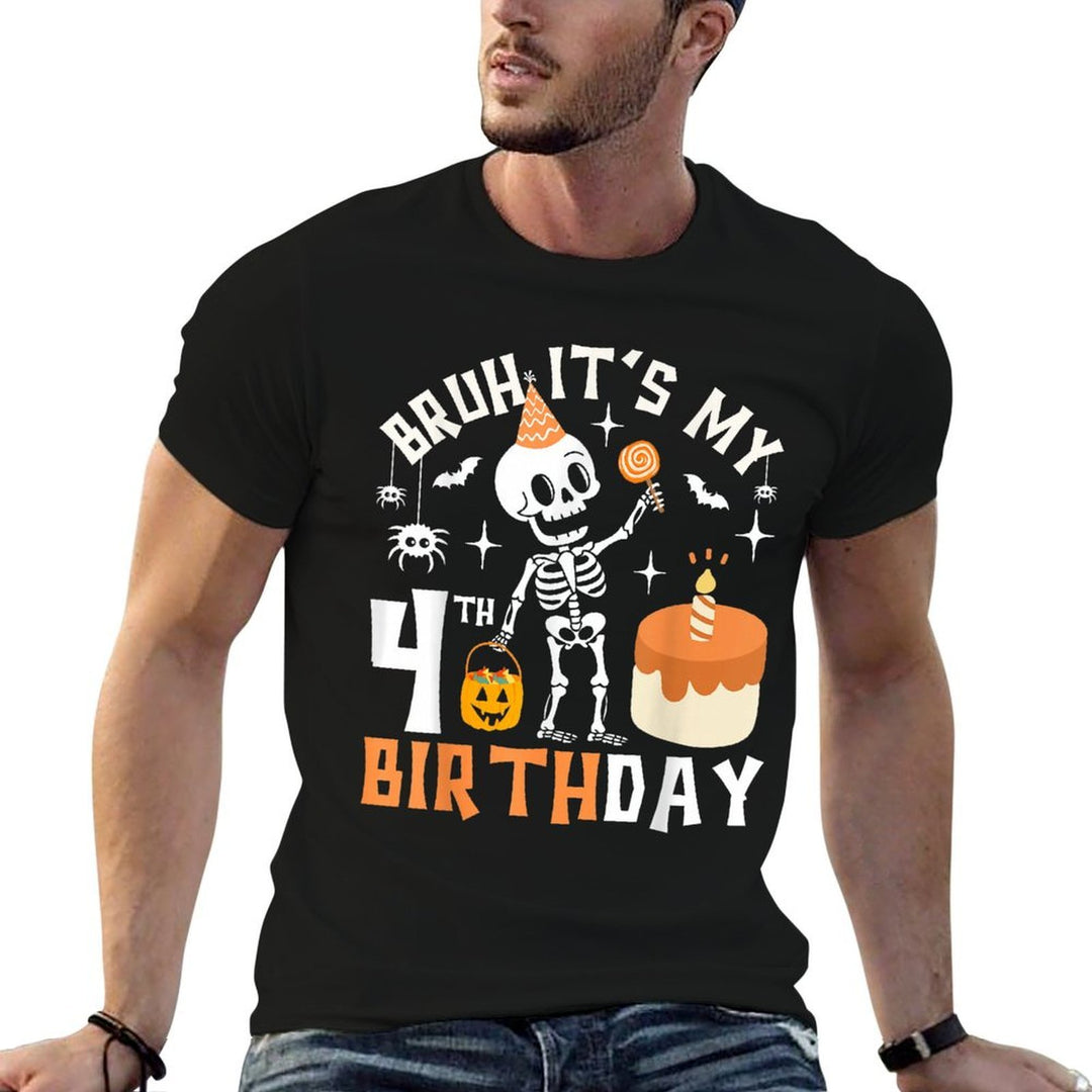 Halloween 4th Birthday Bruh-Funny Skeleton 4th Bday Kids Boy  Oversized Silhouette T-Shirt