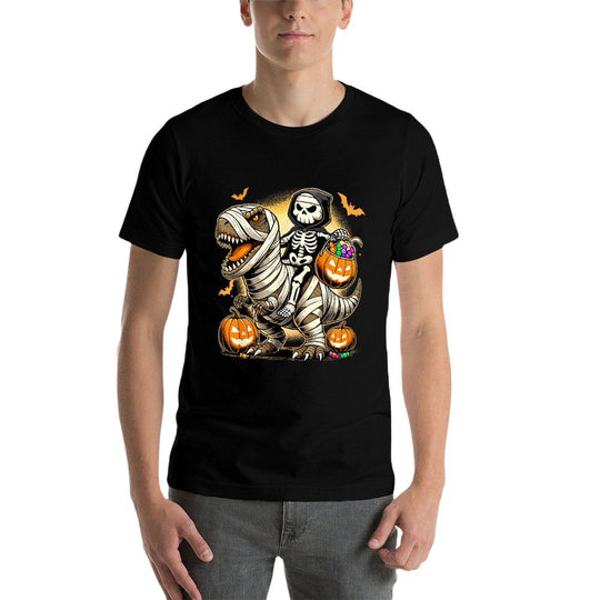 Skeleton Riding Mummy Dinosaur Halloween Pumpkin  Vintage-inspired T-Shirt