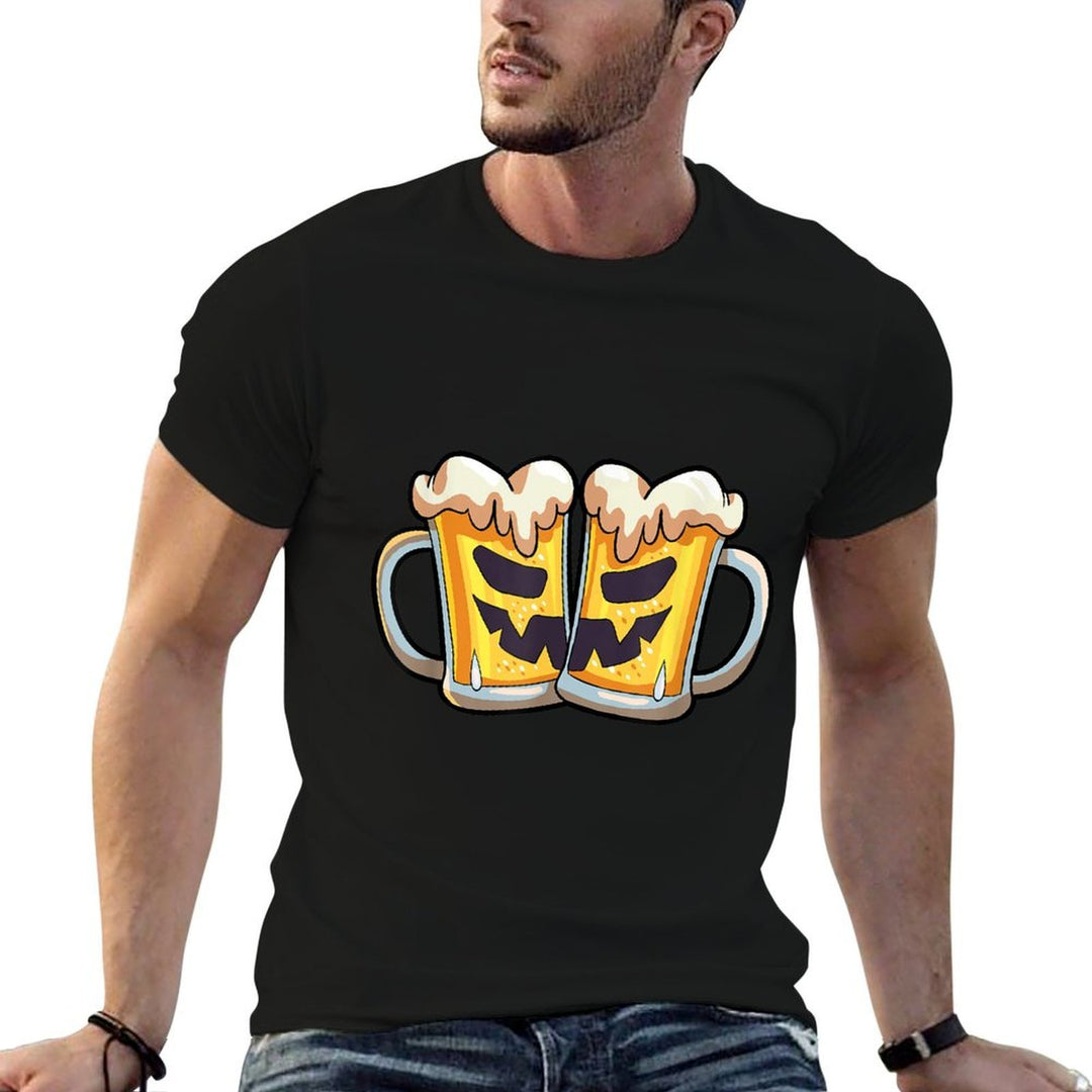 Funny Halloween Men Beer Lover Scary Pumpkin Face  Relaxed-fit T-Shirt