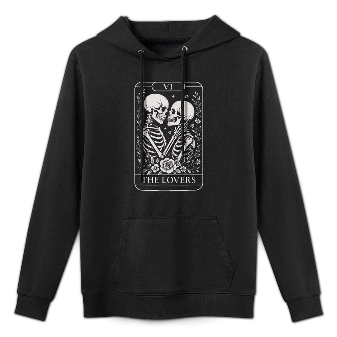 Skeleton Skulls Tarot Card Couple The Lovers Valentines Day Durable Construction Hoodie