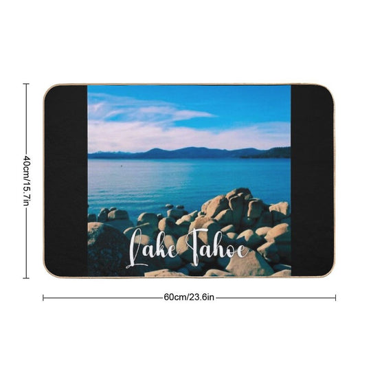 Nature's Palette Blue Elegance at Lake Tahoe's Shoreline  Long-Lasting Bath Mat