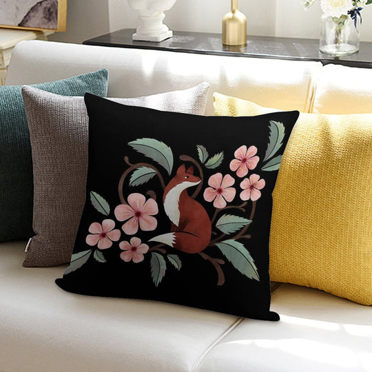 Fox in Cherry Blossoms Soft Warmth Comfort Throw Pillow