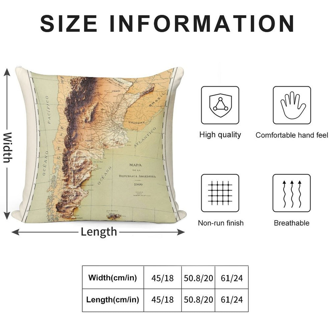 1909 Argentina Relief Map Digitally-rendered Soft Anti-Pilling Throw Pillow