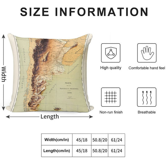1909 Argentina Relief Map Digitally-rendered Soft Anti-Pilling Throw Pillow