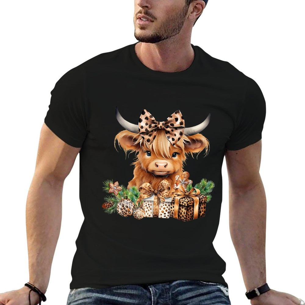 Baby Highland Cow Merry Christmas Leopard Cute Cow Farmer  Quick-drying T-Shirt