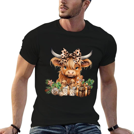 Baby Highland Cow Merry Christmas Leopard Cute Cow Farmer  Quick-drying T-Shirt