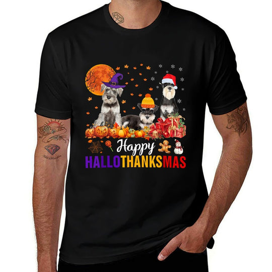 Schnauzer Hallothanksmas Halloween Thanksgiving Xmas  Affordable Price T-Shirt