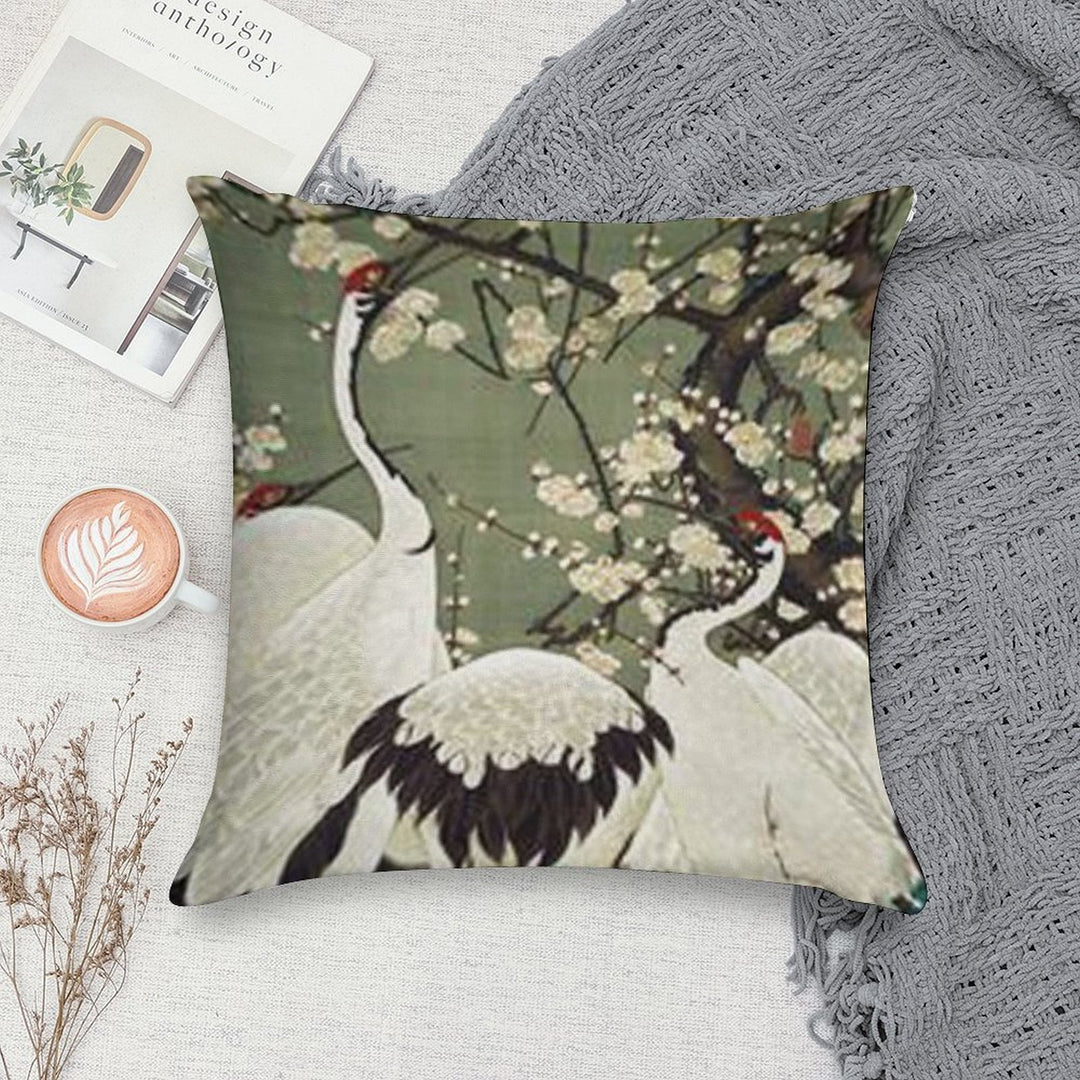 Favourite Artist - Plum Blossom And Cranes - Jakuchu Ito Soft Decorative Cover Throw Pillow