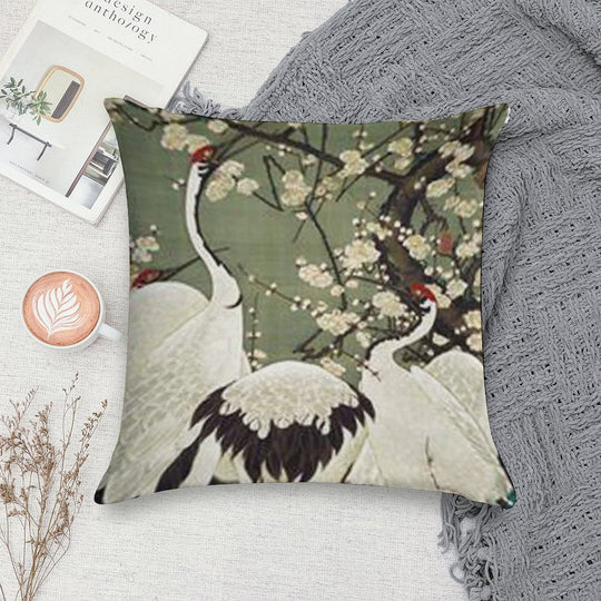 Favourite Artist - Plum Blossom And Cranes - Jakuchu Ito Soft Decorative Cover Throw Pillow